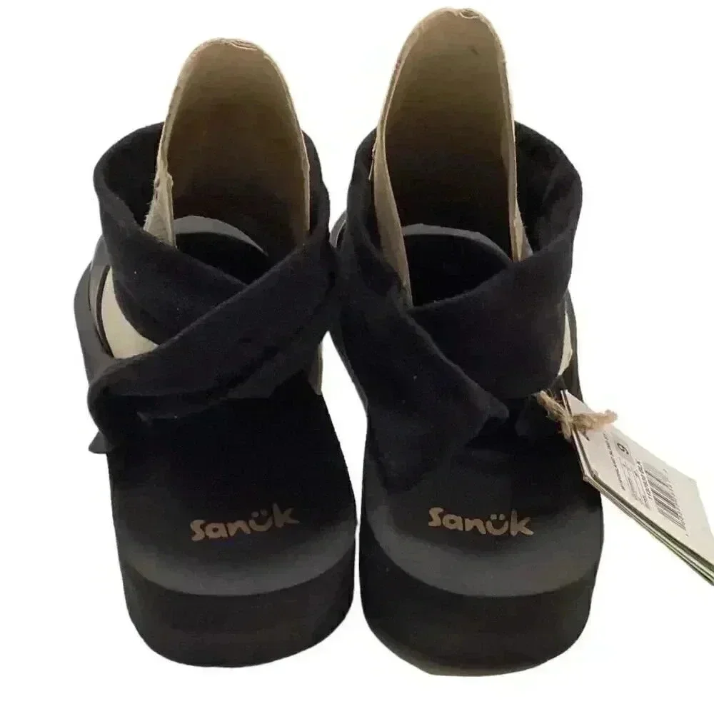 Sanuk Highland Sling ST Soft Top Womens 9 Black Platform Sandals Slip On NEW